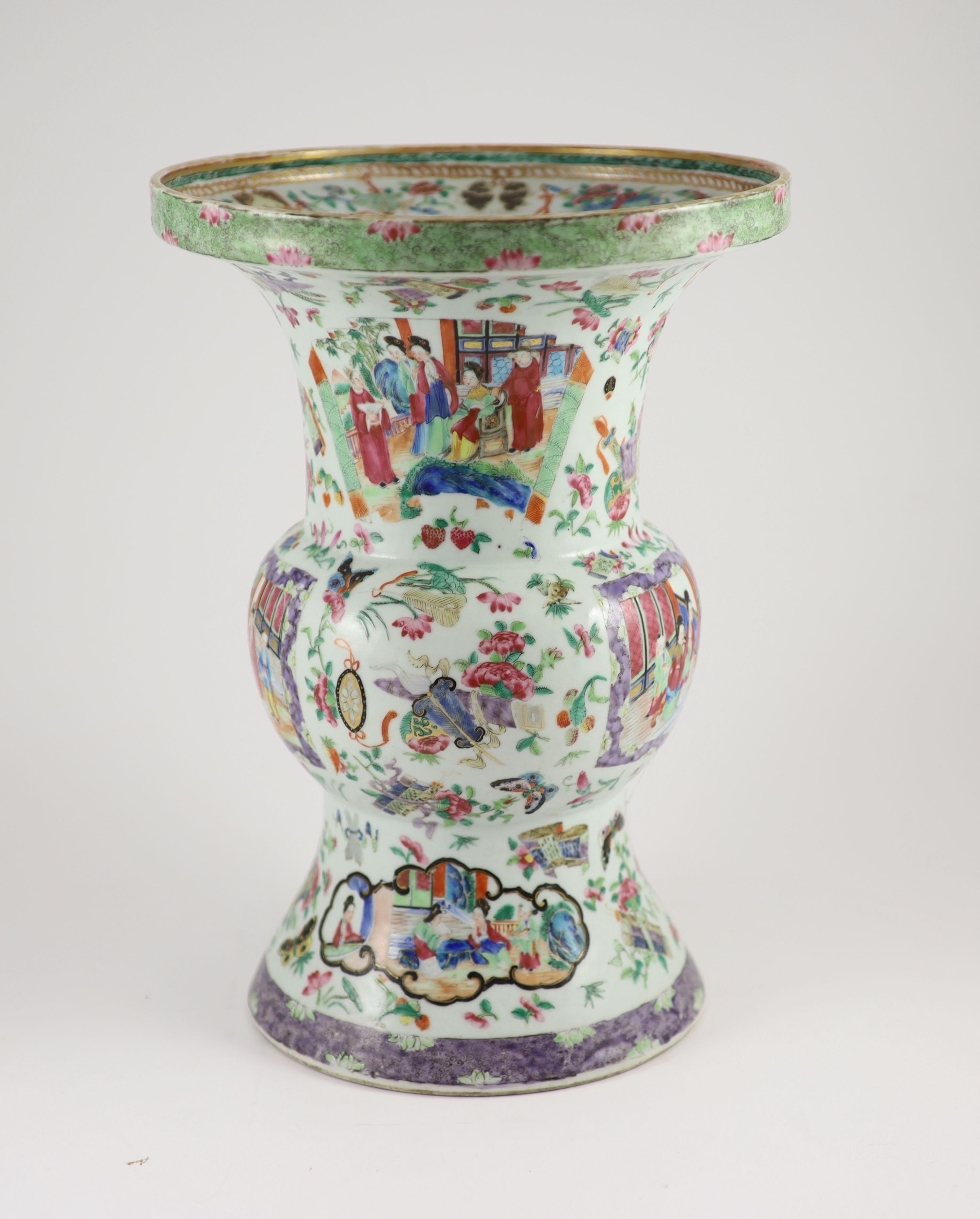 A Chinese famille rose zun-shaped vase, mid 19th century 38 cm high, hairline star crack to base